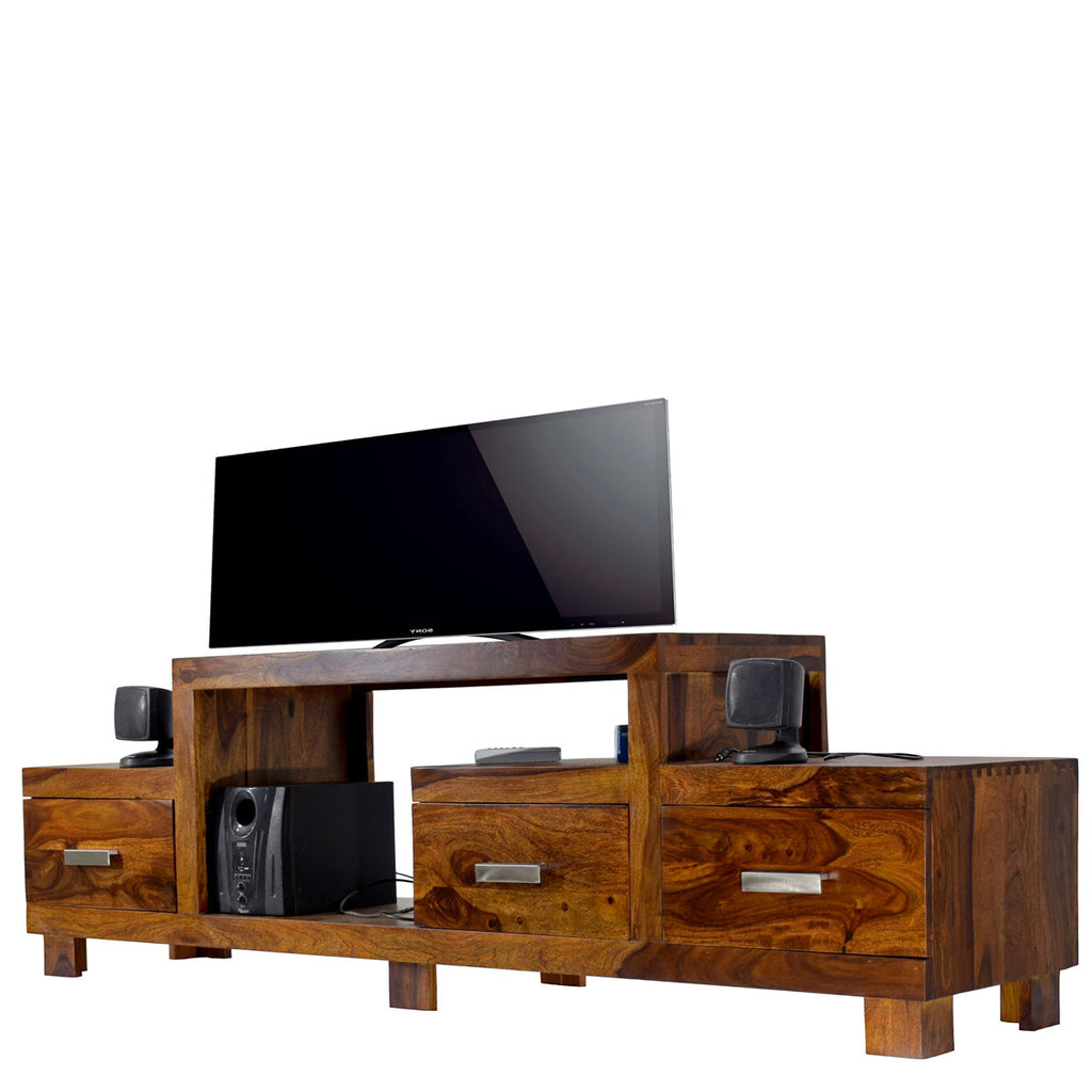TimberTaste Sheesham Wood NEWNADIA 3 Draw TV Cabinet Natural Teak.
