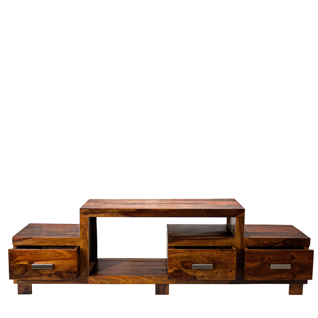 TimberTaste Sheesham Wood NEWNADIA 3 Draw TV Cabinet Natural Teak.