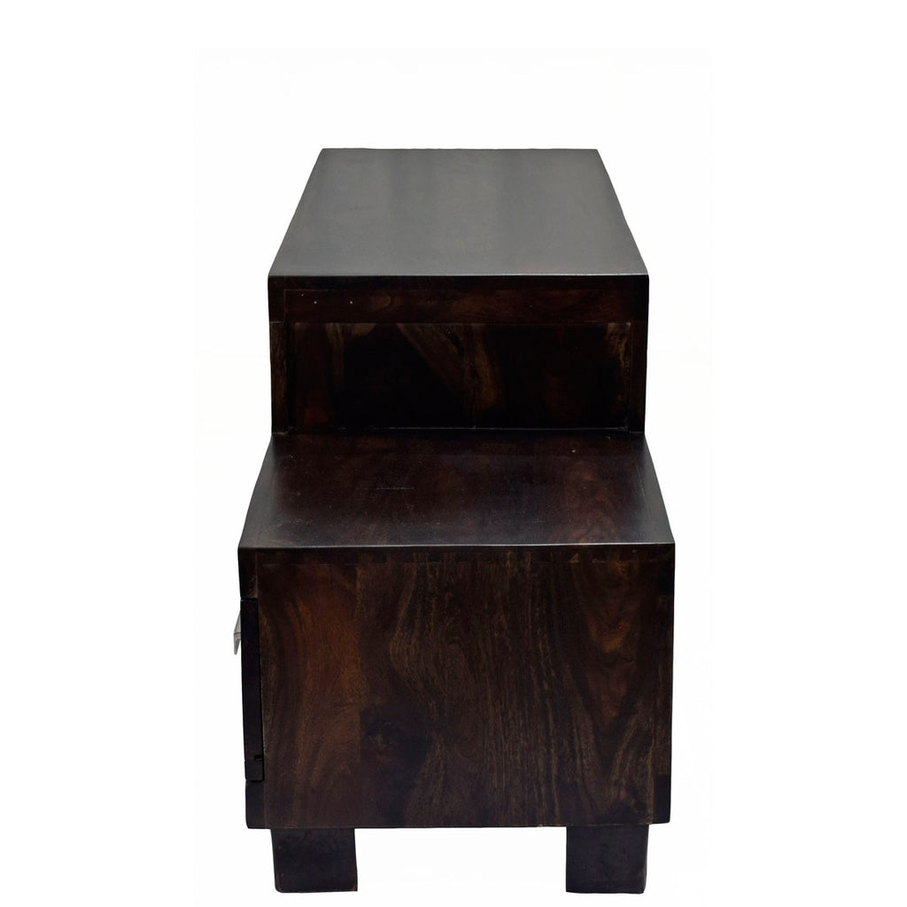 TimberTaste Sheesham Wood NEWNADIA 3 Draw TV Cabinet Dark Walnut With Teak Draw.