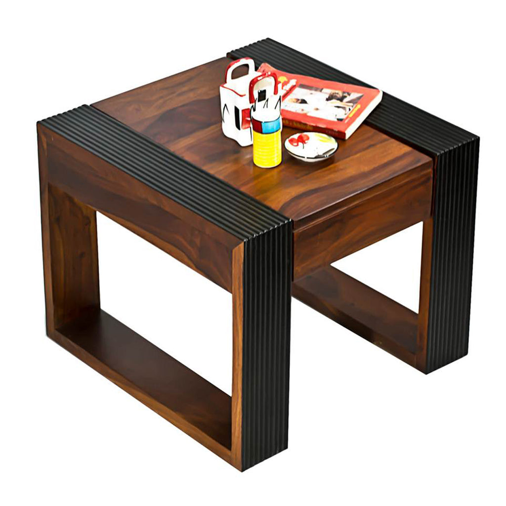 TimberTaste Sheesham Wood NOVA Dual Color Side Table Teak top Walnut frame
