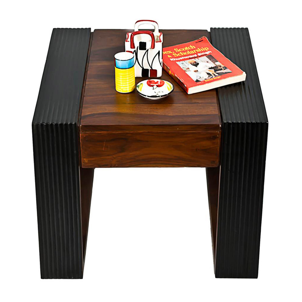 TimberTaste Sheesham Wood NOVA Dual Color Side Table Teak top Walnut frame