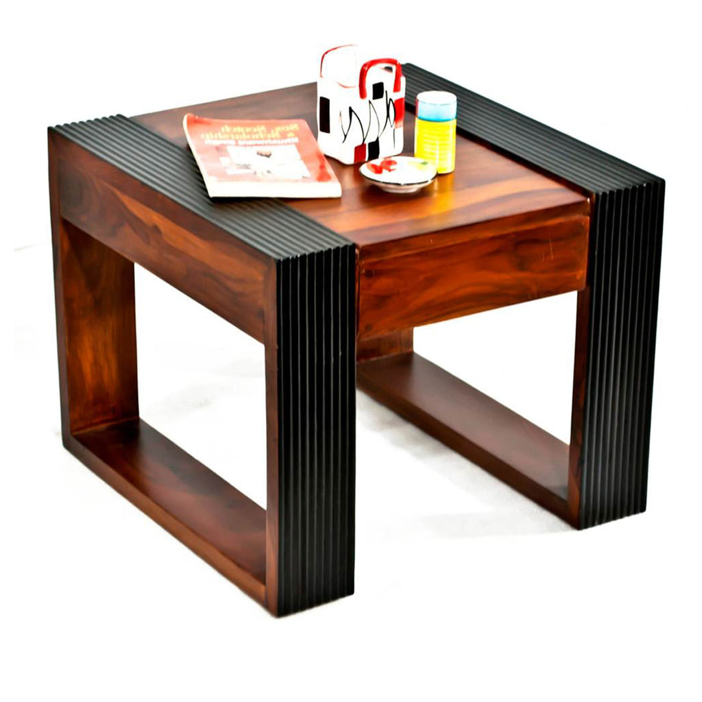 TimberTaste Sheesham Wood NOVA Dual Color Side Table Teak top Walnut frame