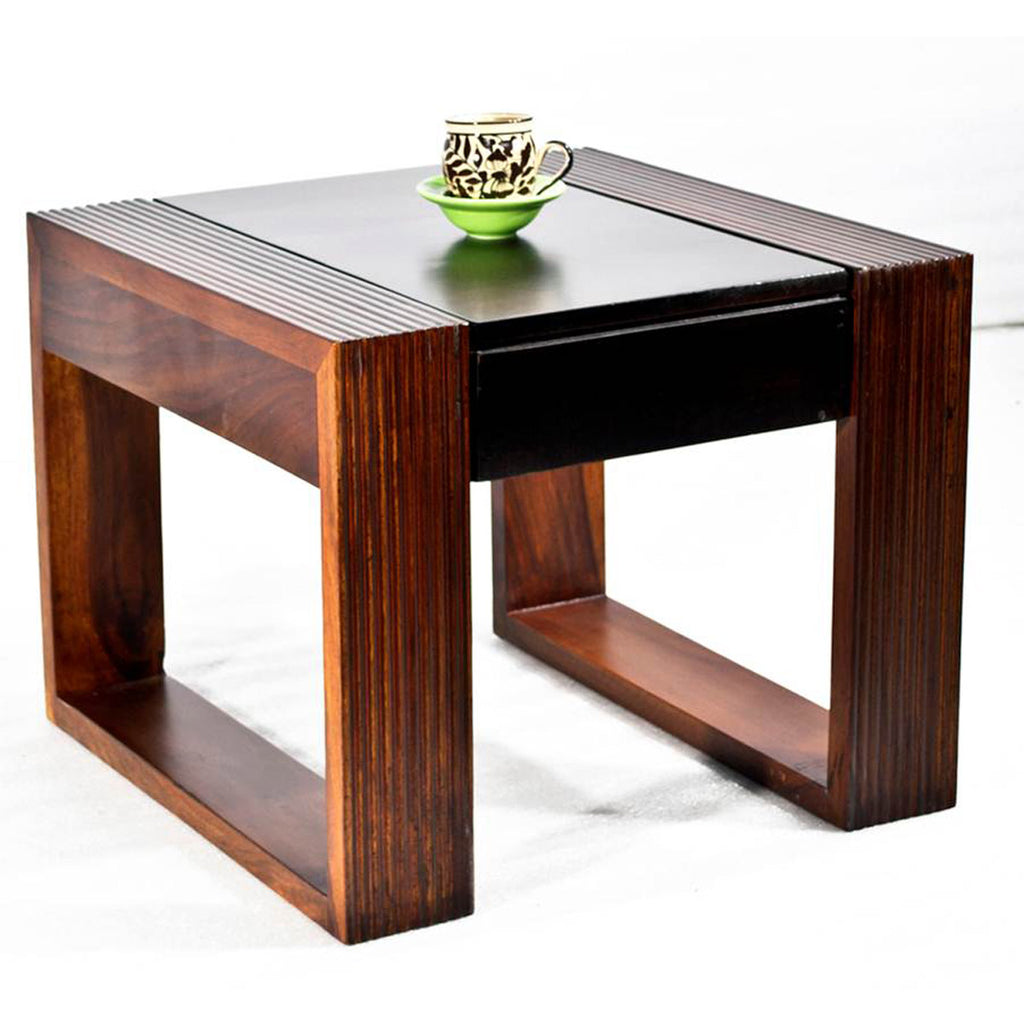 TimberTaste Sheesham Wood NOVA Dual Color Side Table Walnut top Teak frame