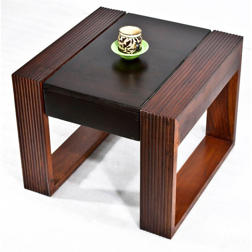 TimberTaste Sheesham Wood NOVA Dual Color Side Table Walnut top Teak frame