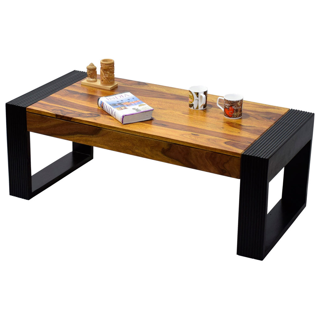 TimberTaste Sheesham Wood NOVA Coffee Table Teak Top Walnut Frame
