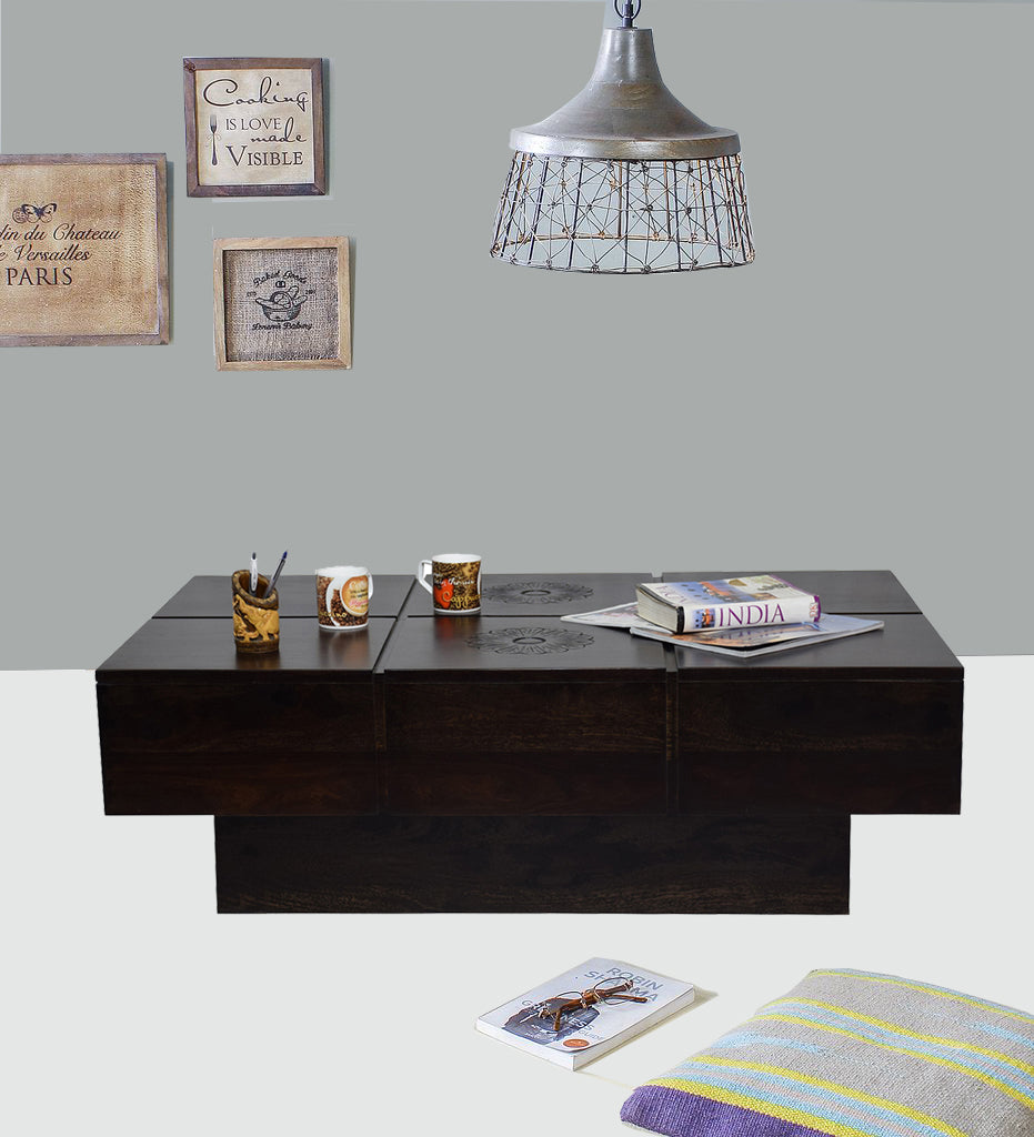 TimberTaste Solid Sheesham Wood NEWCENTO-FLR Coffee Table Dark Walnut For Home Furniture