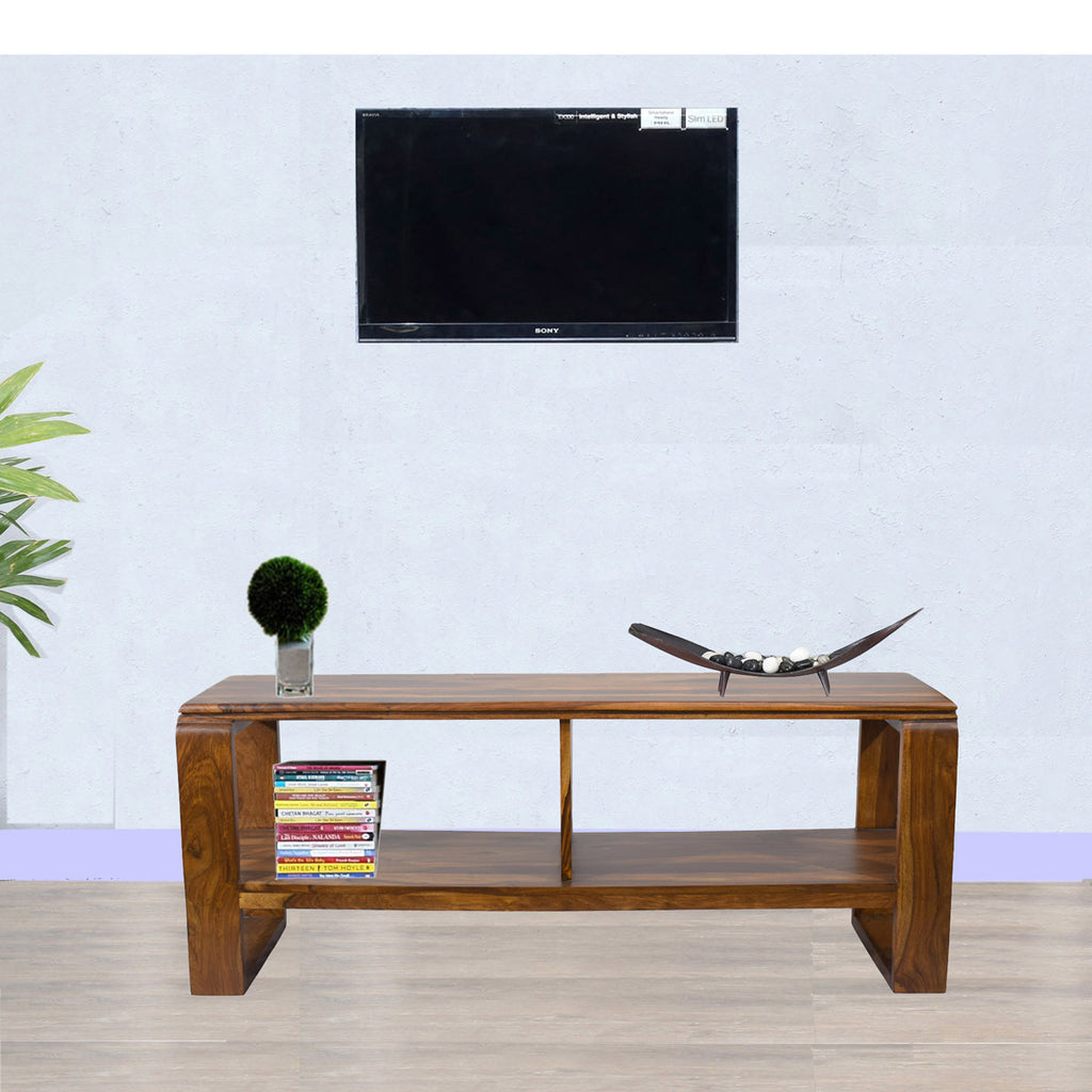 TimberTaste OPPO Solid Wood TV Entertainment Unit  (Finish Color - Natural Teak)
