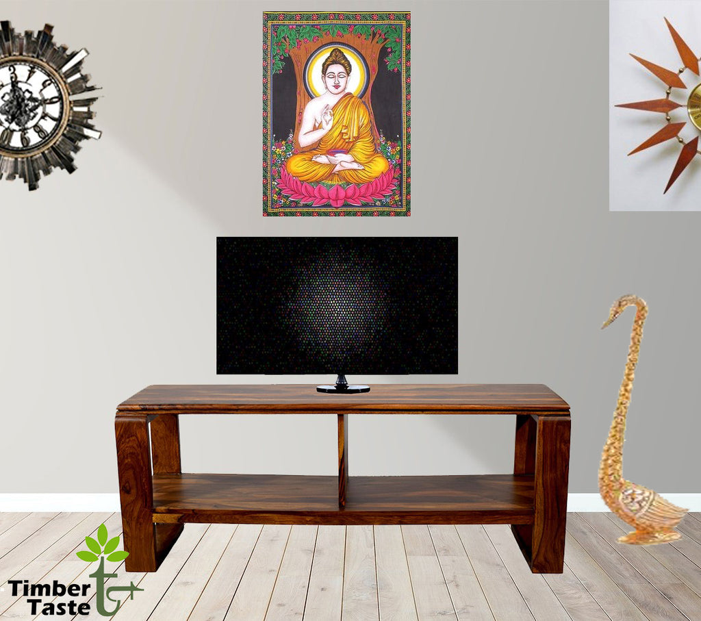 TimberTaste OPPO Solid Wood TV Entertainment Unit  (Finish Color - Natural Teak)