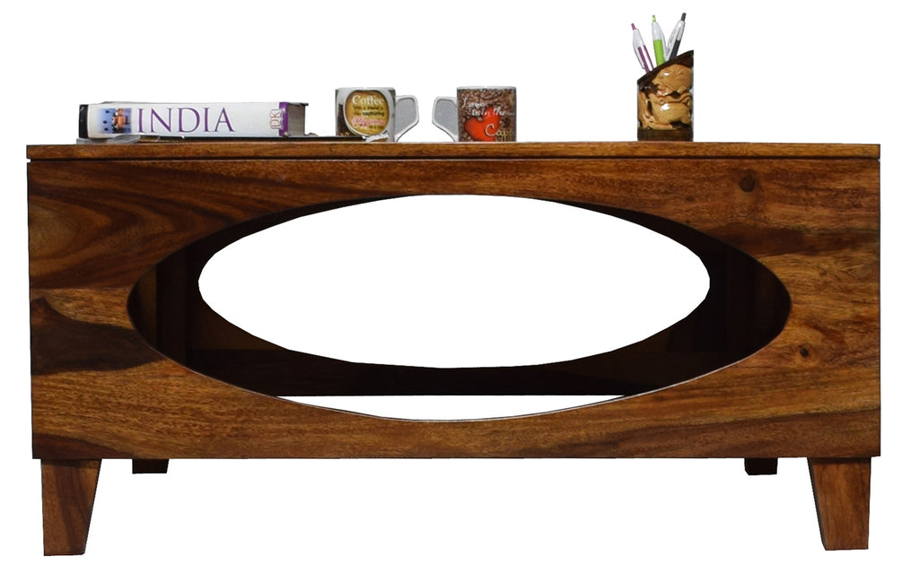 Timbertaste Sheesham Solid Wood OVAL Natural Teak Finish Coffee Center Table Teapoy, Sheesham wood coffee table, rosewood, center table, solid wood table, teapoy, fish tank stand Teak Finish