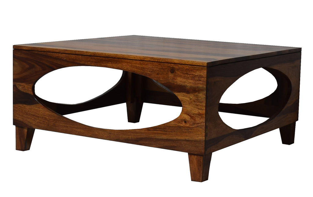 Timbertaste Sheesham Solid Wood OVAL Natural Teak Finish Coffee Center Table Teapoy, Sheesham wood coffee table, rosewood, center table, solid wood table, teapoy, fish tank stand Teak Finish