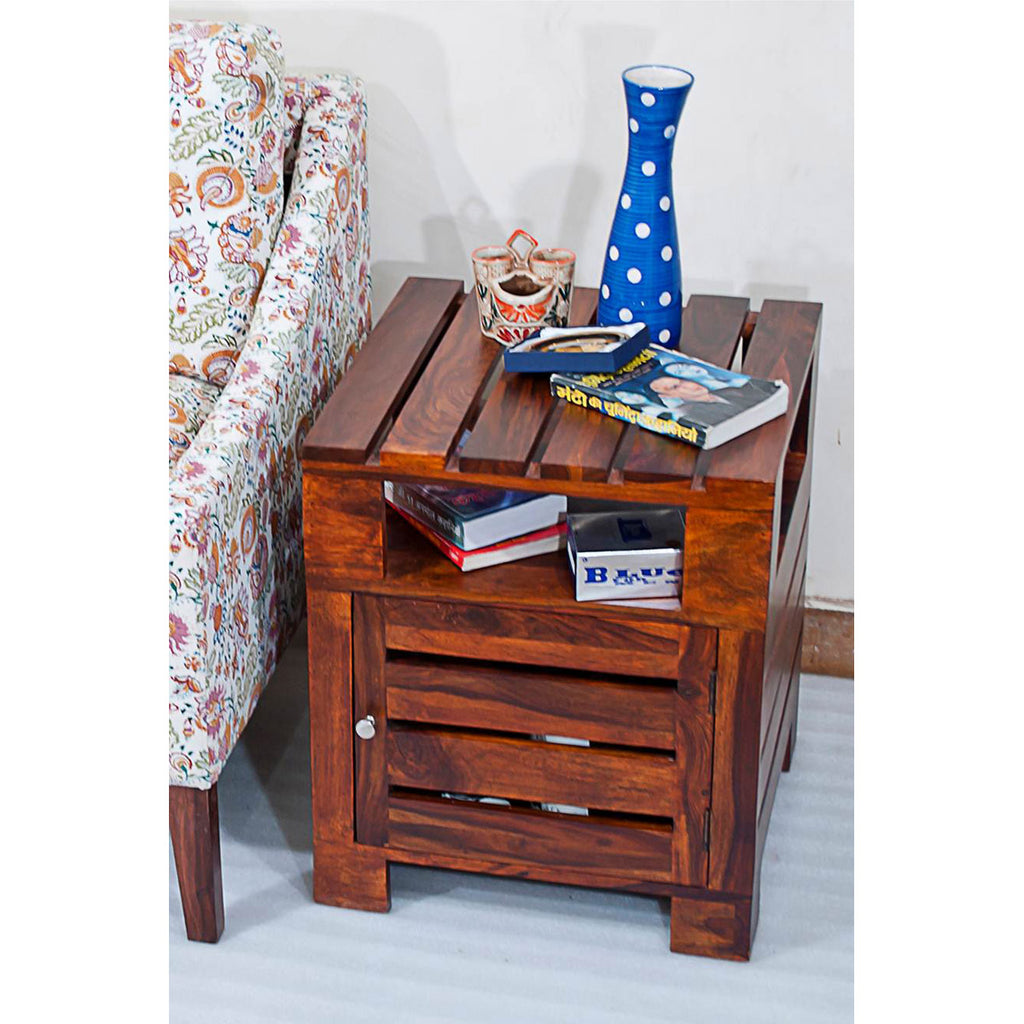 TimberTaste Sheesham Wood PLANKO Side Table Natural Teak finish