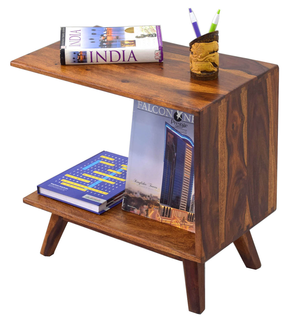 TimberTaste PORCH Solid Wood Side Table in Natural Teek And Dark Walnut Finish, corner table, end table, Printer table, accent table, solid wood table, telephone table, fish tank stand, wooden table, sofa table, bedside table,Teek Finish