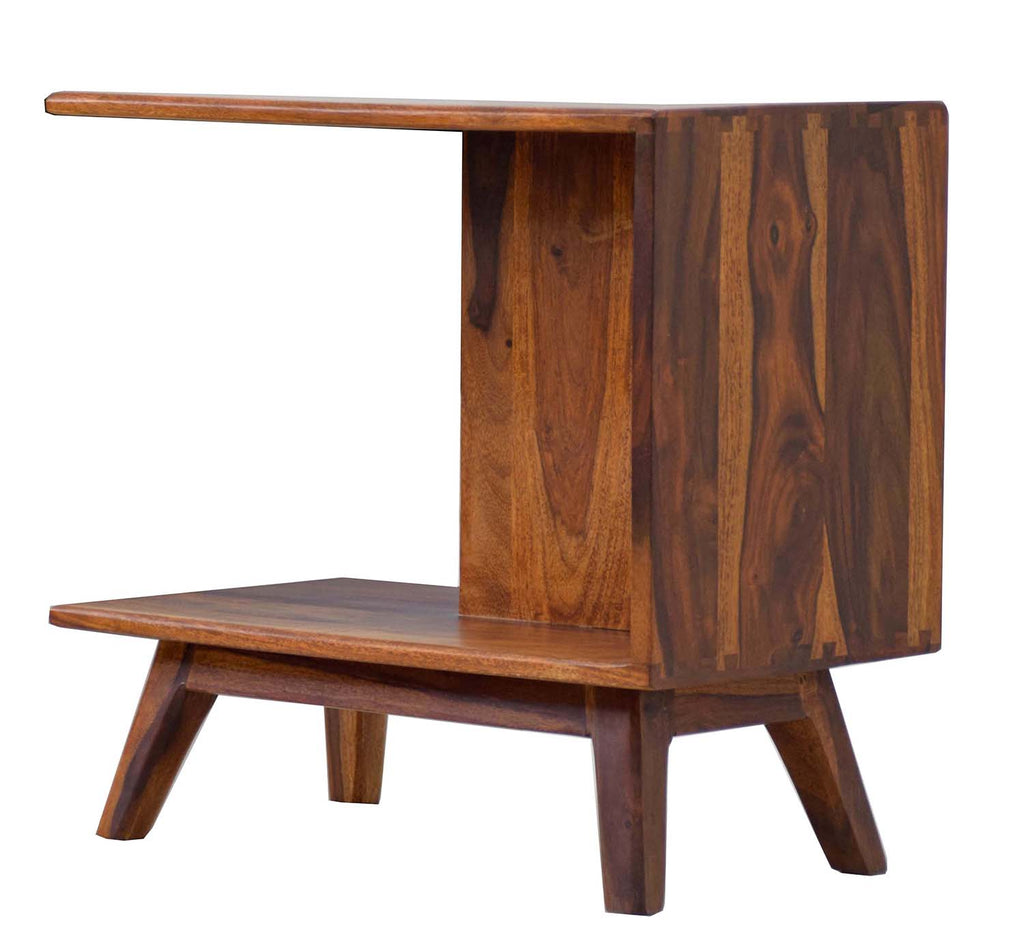 TimberTaste PORCH Solid Wood Side Table in Natural Teek And Dark Walnut Finish, corner table, end table, Printer table, accent table, solid wood table, telephone table, fish tank stand, wooden table, sofa table, bedside table,Teek Finish