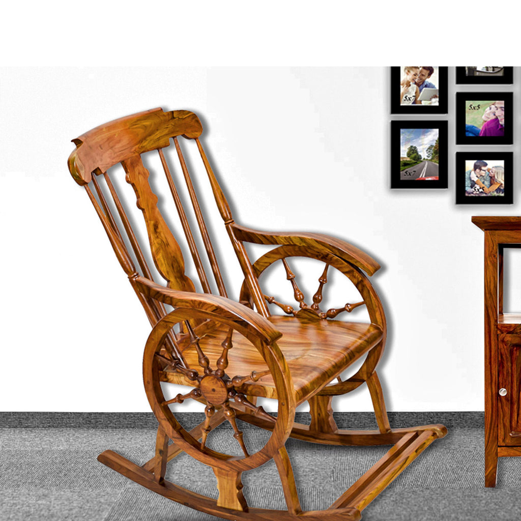 TimberTaste Teak Wood Smart ROCK CHK Rocking Chair Natural Teak Finish.