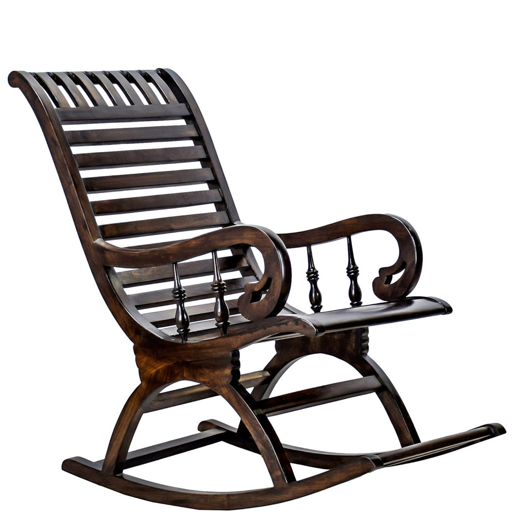 TimberTaste Teak Wood Smart ROCK STP Rocking Chair Dark Walnut Finished.