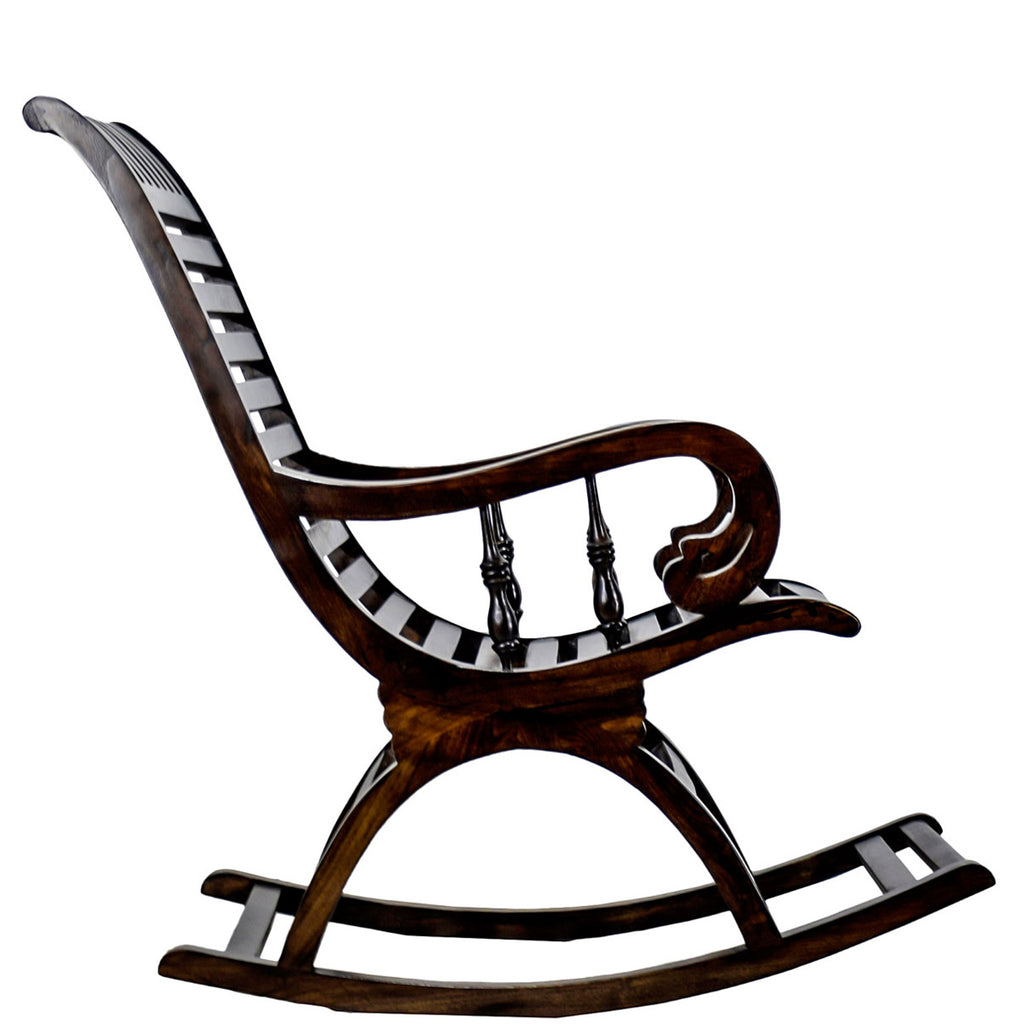 TimberTaste Teak Wood Smart ROCK STP Rocking Chair Dark Walnut Finished.