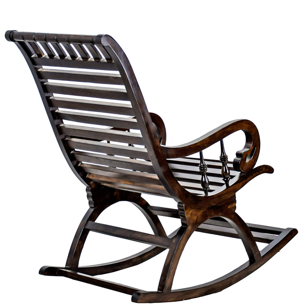 TimberTaste Teak Wood Smart ROCK STP Rocking Chair Dark Walnut Finished.