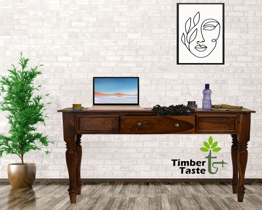 TimberTaste Sheesham Wood ROYAL Console Hall Writing Table Natural Teak Finish.