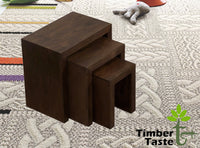 TimberTaste Sheesham Wood SATIN Nest of Table (Set of 3) Dark Walnut Finish
