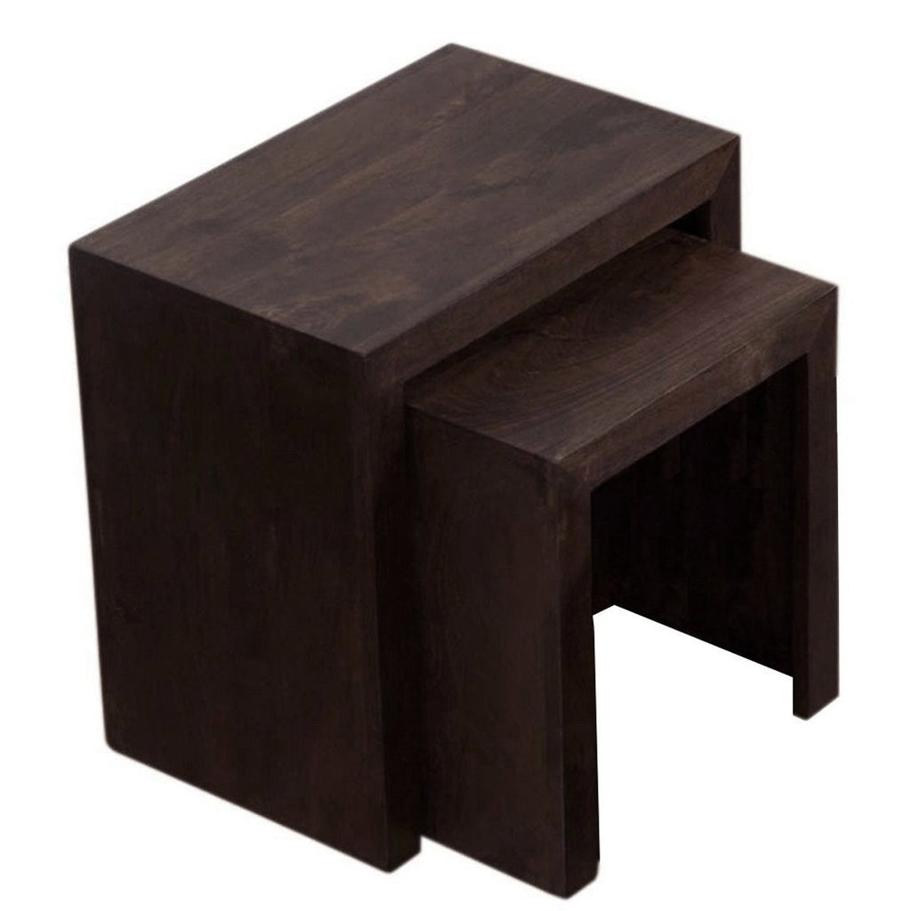TimberTaste Sheesham Wood Large & Medium SATIN Side Table (Set of 2) Dark Walnut Finish