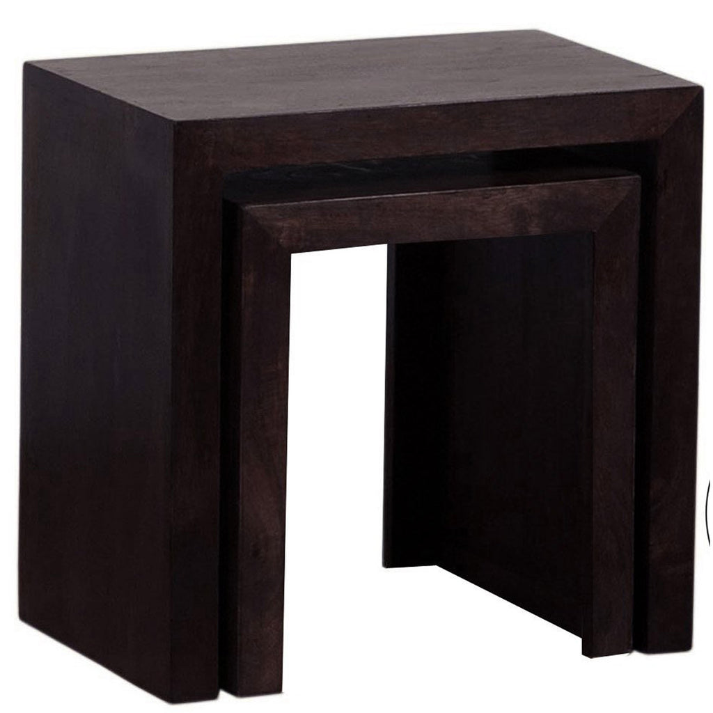 TimberTaste Sheesham Wood Large & Medium SATIN Side Table (Set of 2) Dark Walnut Finish