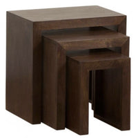 TimberTaste Sheesham Wood SATIN Nest of Table (Set of 3) Dark Walnut Finish