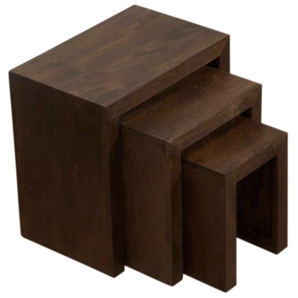 TimberTaste Sheesham Wood SATIN Nest of Table (Set of 3) Dark Walnut Finish