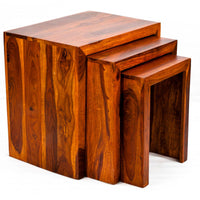 TimberTaste Sheesham Wood SATIN Nest of Table (Set of 3) Natural Teak Finish