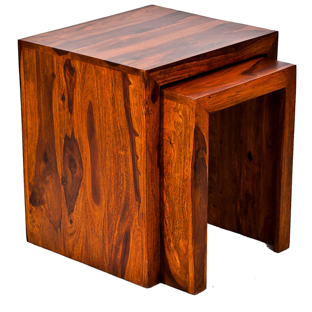 TimberTaste Sheesham Wood Medium & Small SATIN Side Table (Set of 2) Natural Teak Finish