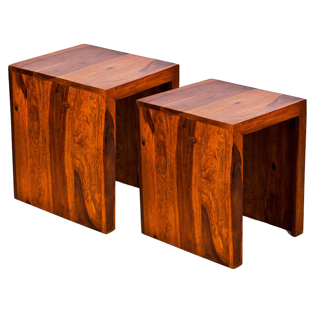 TimberTaste Sheesham Wood Medium & Small SATIN Side Table (Set of 2) Natural Teak Finish