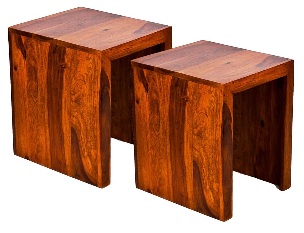 TimberTaste Sheesham Wood Medium & Small SATIN Side Table (Set of 2) Teak Finish