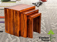 TimberTasteSheesham Wood SATIN Nest of Table (Set of 3) Natural Teak Finish