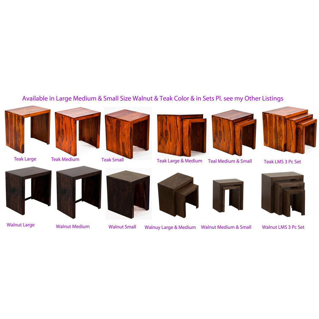 TimberTaste Sheesham Wood Medium & Small SATIN Side Table (Set of 2) Natural Teak Finish