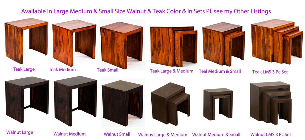 TimberTaste Sheesham Wood Medium & Small SATIN Side Table (Set of 2) Walnut Finish