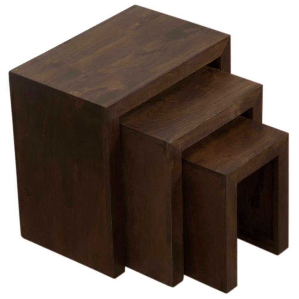 TimberTaste Sheesham Wood SATIN Nest of Table (Set of 3) Walnut Finish