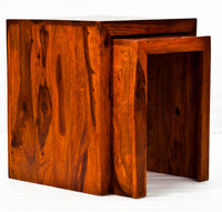 TimberTaste  Sheesham Wood Large & Medium SATIN Side Table (Set of 2)  Natural Teak Finish