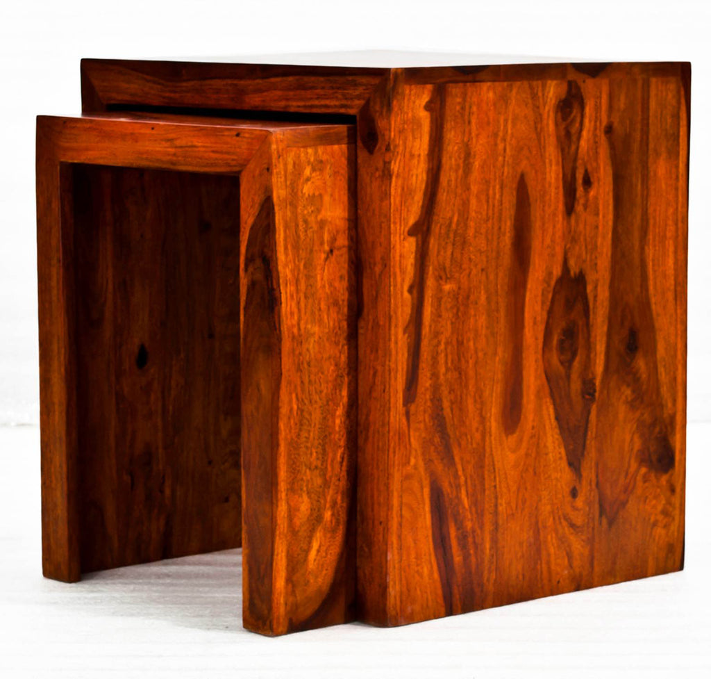 TimberTaste  Sheesham Wood Large & Medium SATIN Side Table (Set of 2)  Natural Teak Finish