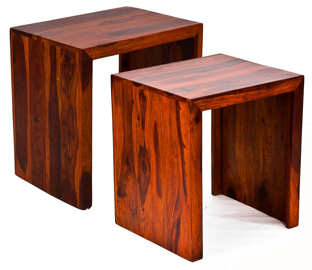 TimberTaste  Sheesham Wood Large & Medium SATIN Side Table (Set of 2)  Natural Teak Finish