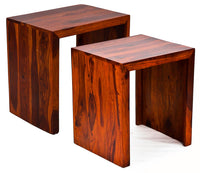 TimberTaste  Sheesham Wood Large & Medium SATIN Side Table (Set of 2)  Natural Teak Finish