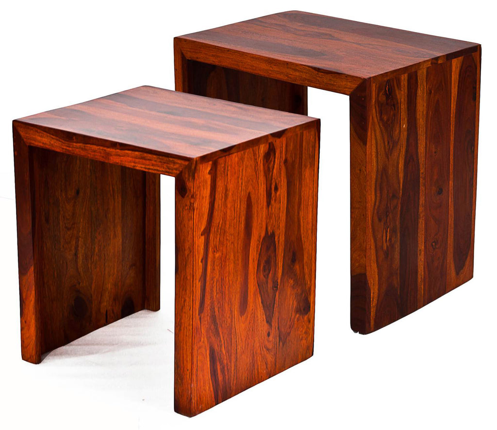TimberTaste  Sheesham Wood Large & Medium SATIN Side Table (Set of 2)  Natural Teak Finish