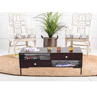 Timbertaste Sheesham Solid Wood SHALANI with Wrought Iron Legs Dark Walnut Finish Coffee Table