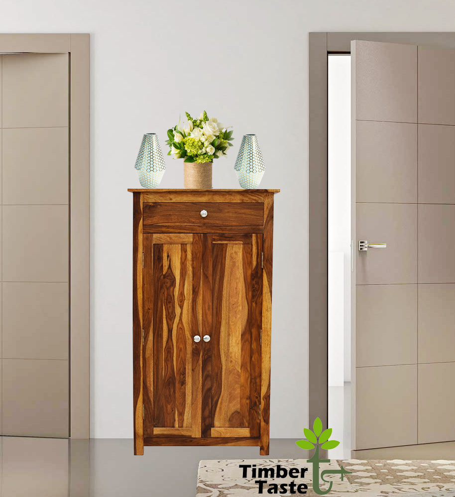 Timbertaste Sheesham Solid Wood SHILPI Natural Teek Finish Shoe Rack Shoe Cabinet Shoe Storage