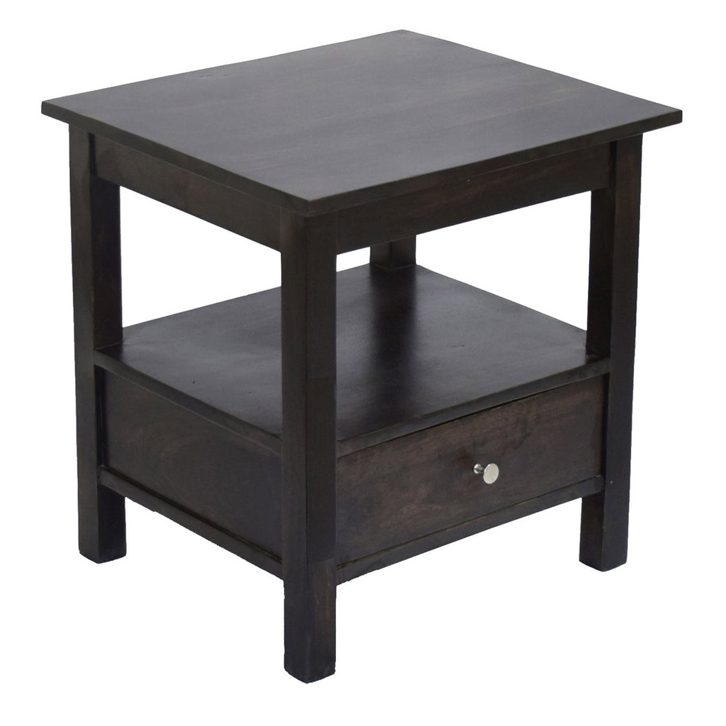 TimberTaste Sheesham Wood 1 Draw SIMPO Dark Walnut Finish Side End Corner Table