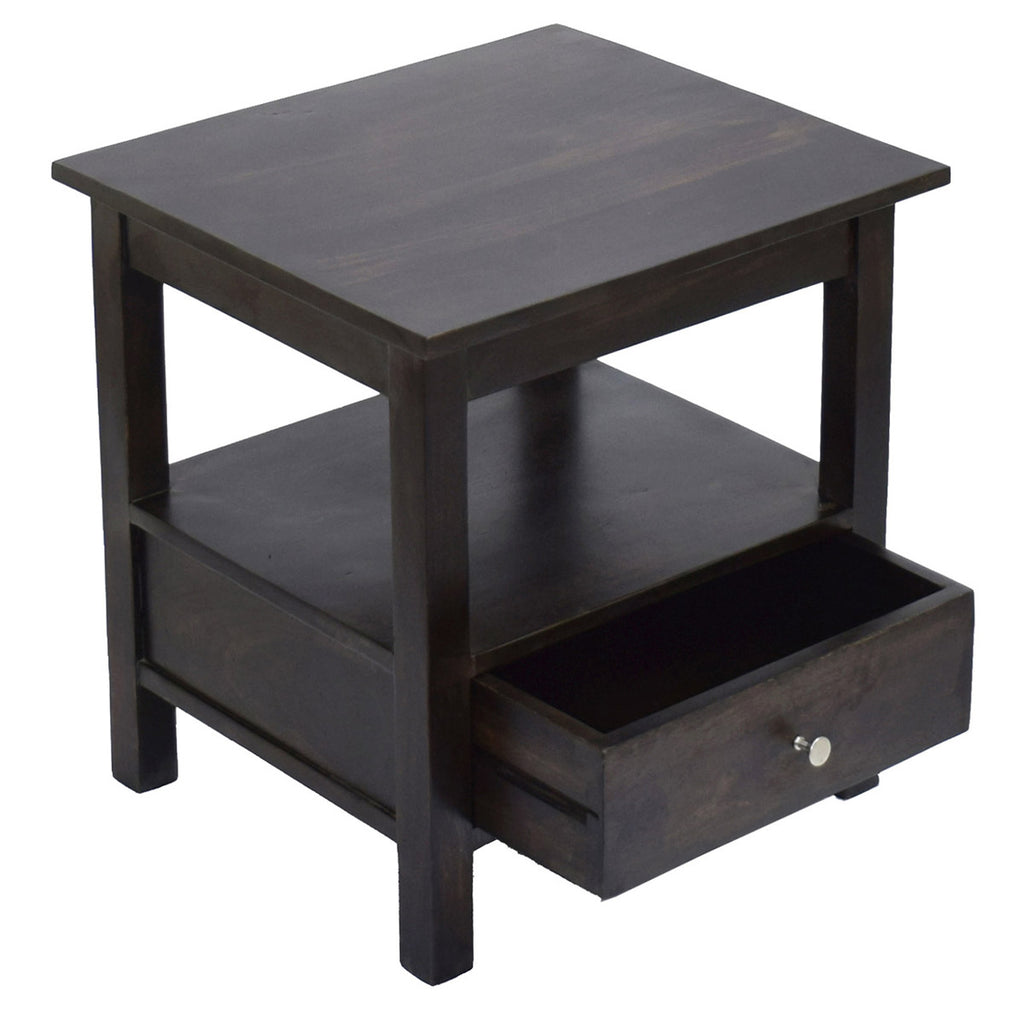 TimberTaste Sheesham Wood 1 Draw SIMPO Dark Walnut Finish Side End Corner Table