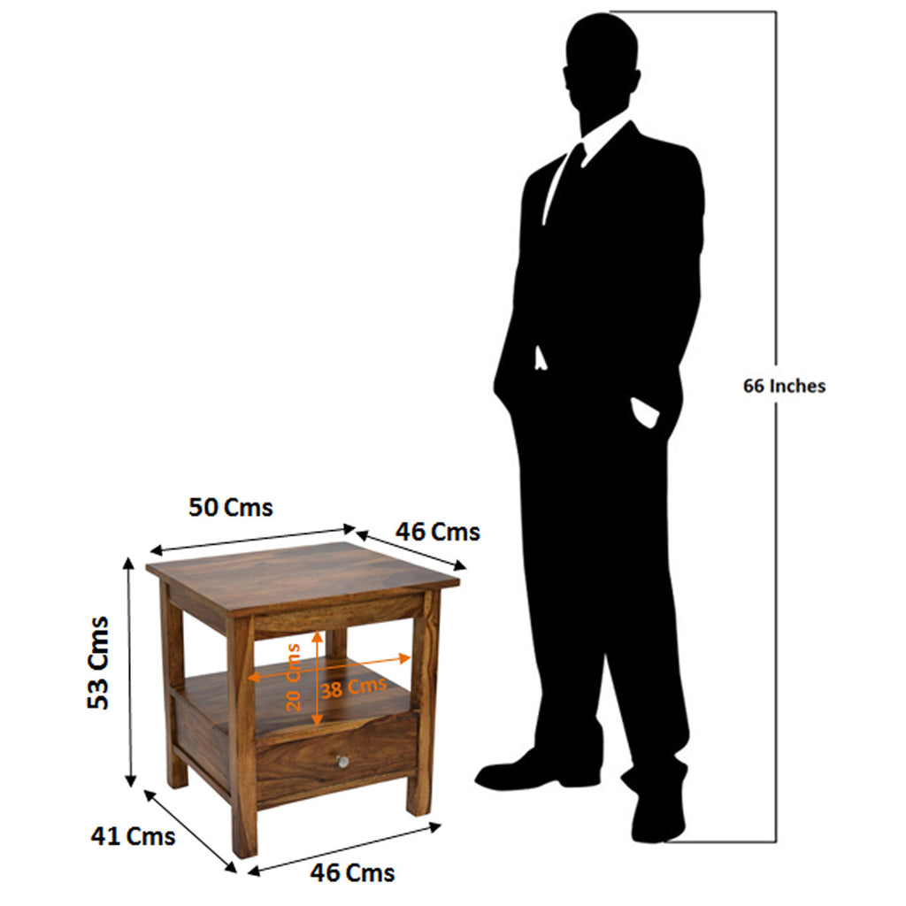 TimberTaste Sheesham Wood 1 Draw SIMPO Dark Walnut Finish Side End Corner Table