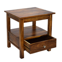 TimberTaste Sheesham Wood 1 Draw SIMPO Natural Teak Finish Side End Corner Table