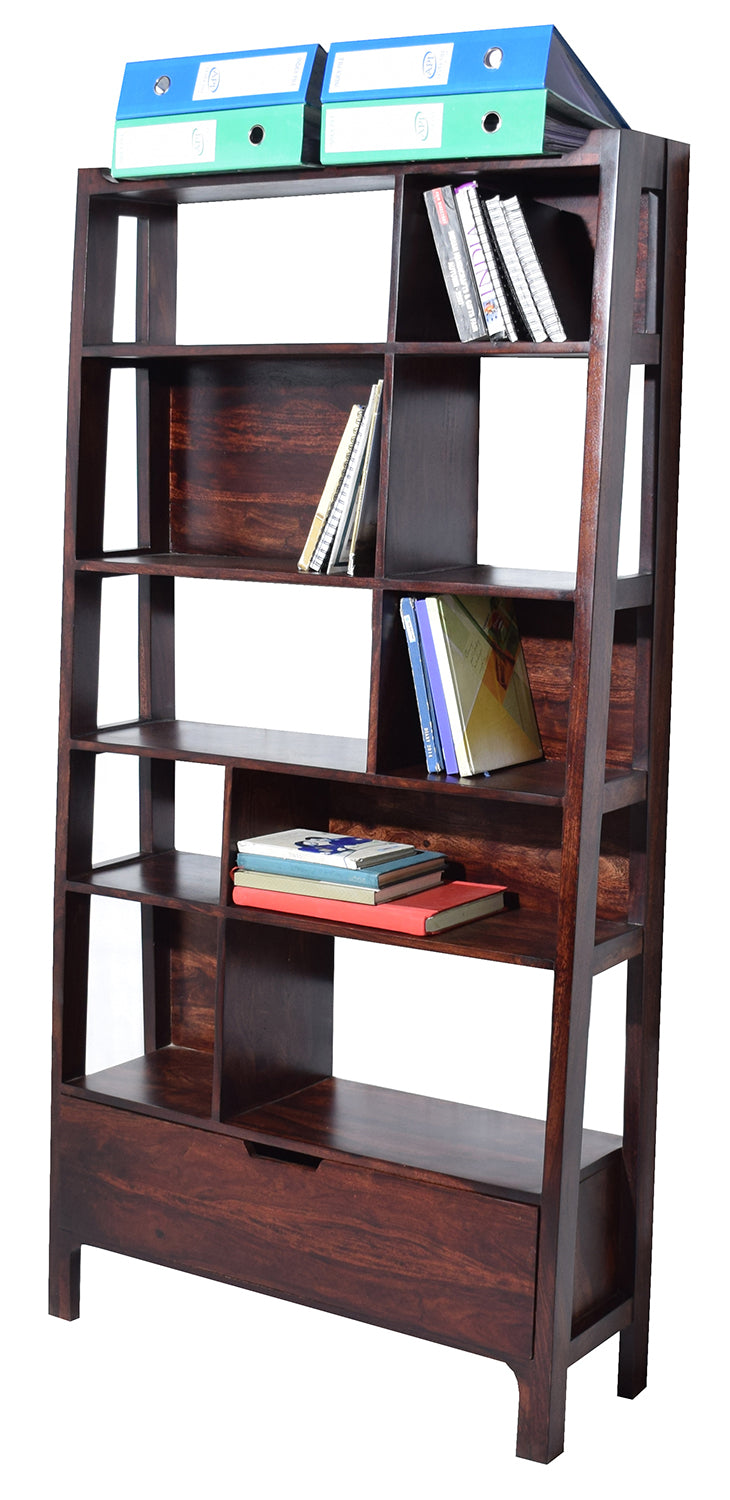 Timbertaste Sheesham Solid Wood SOHANA Dark Walnut Finish Bookcase Book Shelf Book Storage, Book Shelf