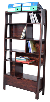 Timbertaste Sheesham Solid Wood SOHANA Dark Walnut Finish Bookcase Book Shelf Book Storage, Book Shelf