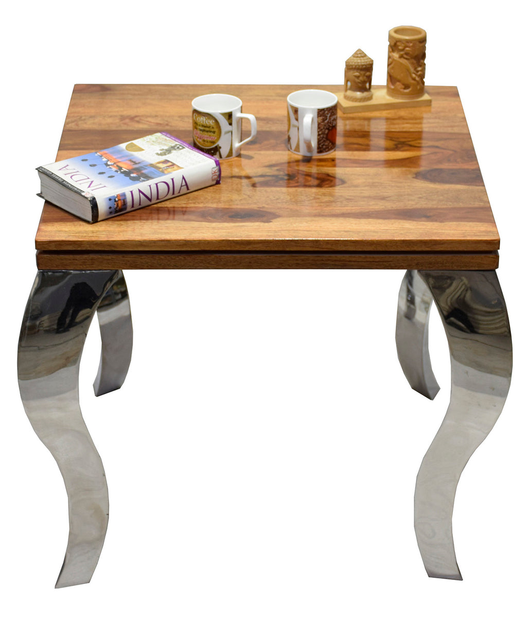 TimberTaste SSLEG Solid Wood Side Table in Natural Teek And Dark Walnut Finish, corner table, end table, Printer table, accent table, solid wood table, telephone table, fish tank stand, wooden table, sofa table, bedside table,Teek Finish.