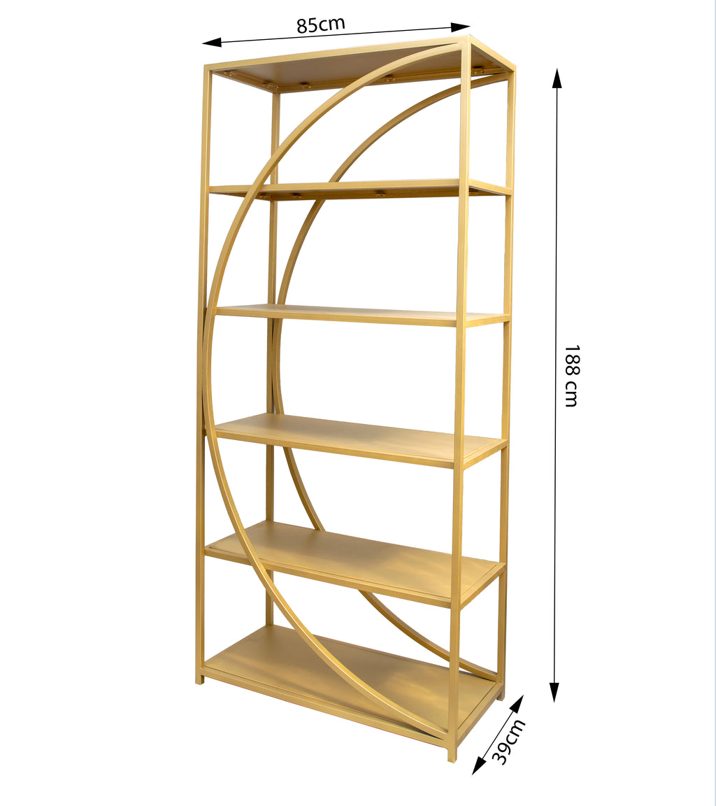 Timbertaste Metal  Ardha Bookshelf Brass Finish With 6 Shelf Home Decor